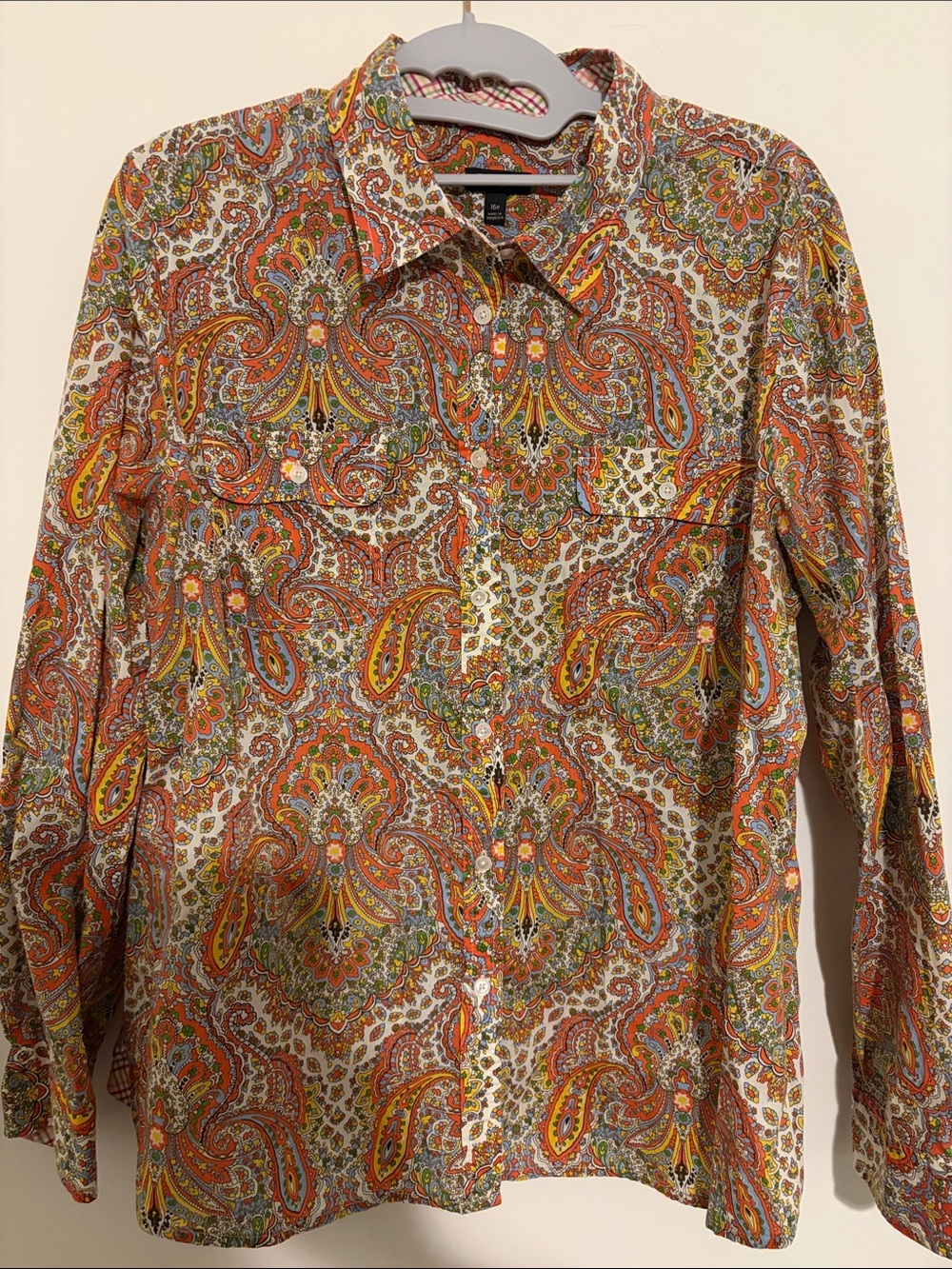 Talbots Multicolor Paisley Button-Down Shirt — Orange, Yellow, Green